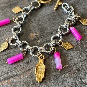 NEW Hamsa and Pink Stone Toggle Bracelet